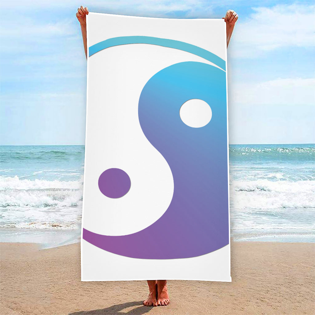 Purple And Blue Yin Yang Print Beach Towel