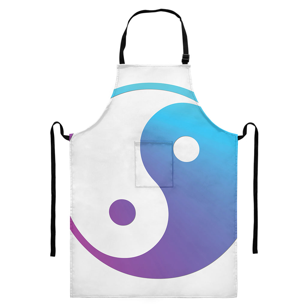 Purple And Blue Yin Yang Print Bib Apron With Pocket