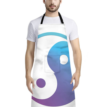 Purple And Blue Yin Yang Print Bib Apron With Pocket