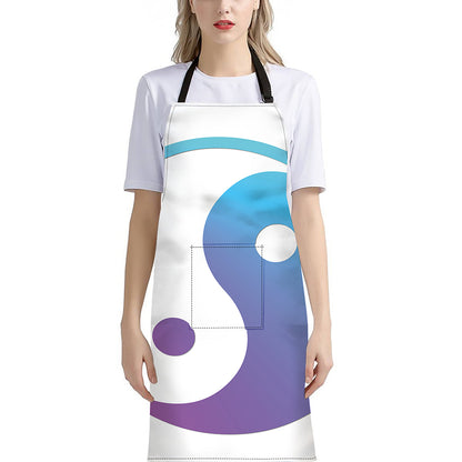 Purple And Blue Yin Yang Print Bib Apron With Pocket