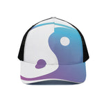 Purple And Blue Yin Yang Print Black Mesh Trucker Cap