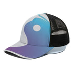 Purple And Blue Yin Yang Print Black Mesh Trucker Cap