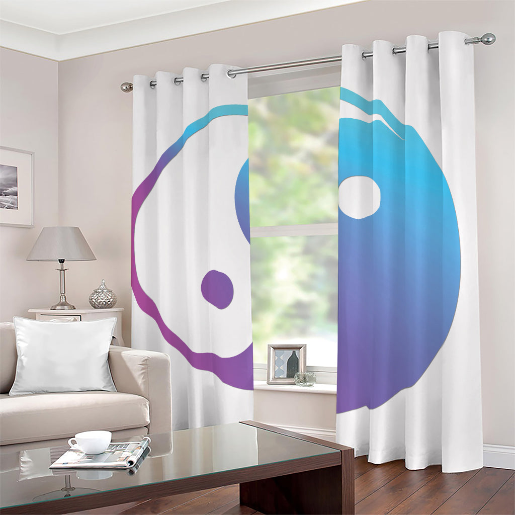 Purple And Blue Yin Yang Print Blackout Grommet Curtains