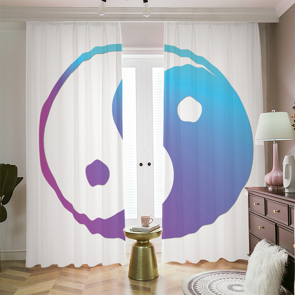 Purple And Blue Yin Yang Print Blackout Pencil Pleat Curtains