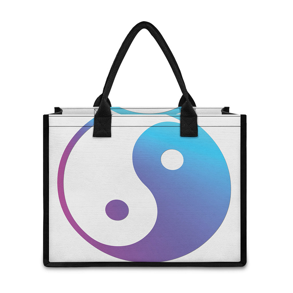Purple And Blue Yin Yang Print Canvas Tote Bag