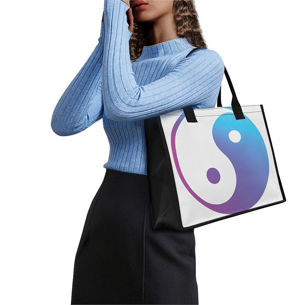 Purple And Blue Yin Yang Print Canvas Tote Bag