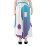 Purple And Blue Yin Yang Print Chiffon Maxi Skirt