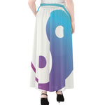 Purple And Blue Yin Yang Print Chiffon Maxi Skirt