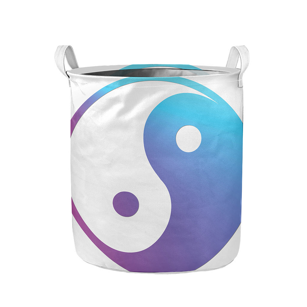 Purple And Blue Yin Yang Print Collapsible Laundry Basket