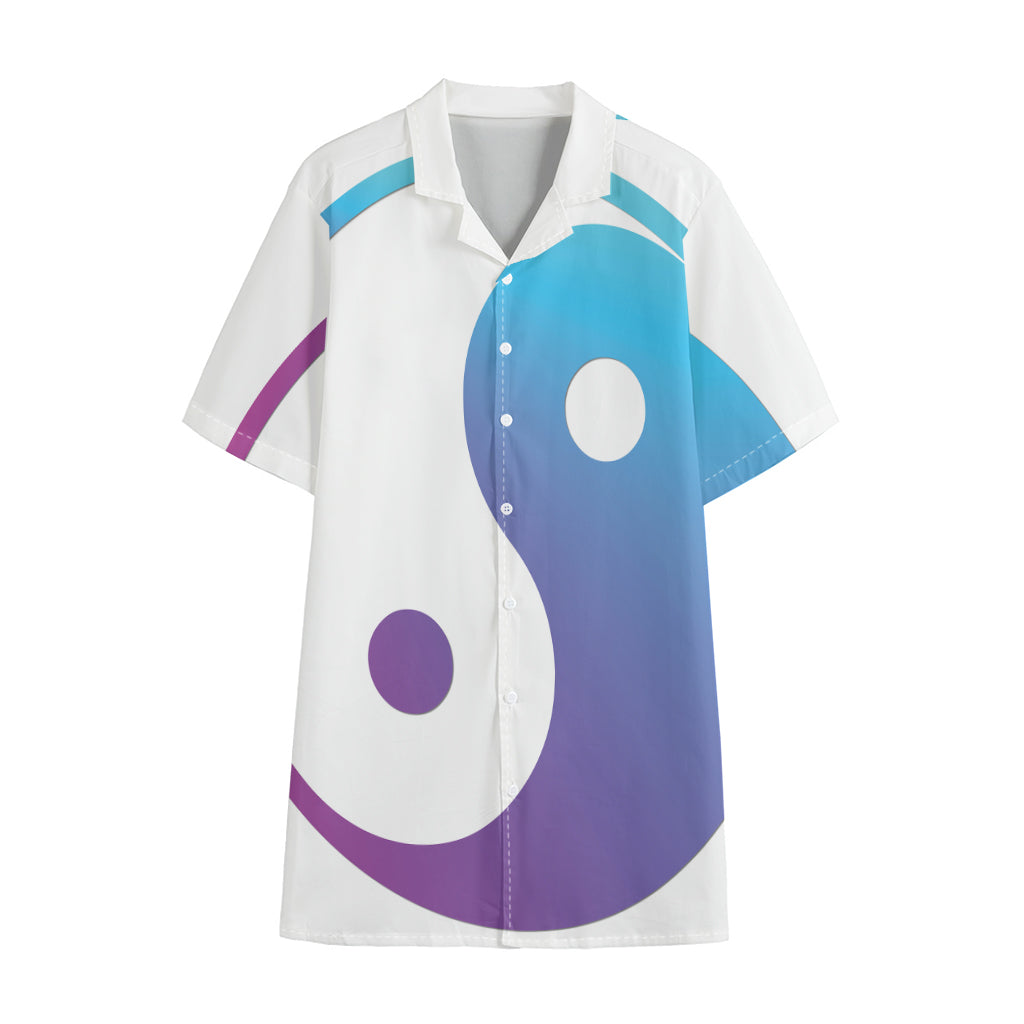 Purple And Blue Yin Yang Print Cotton Hawaiian Shirt