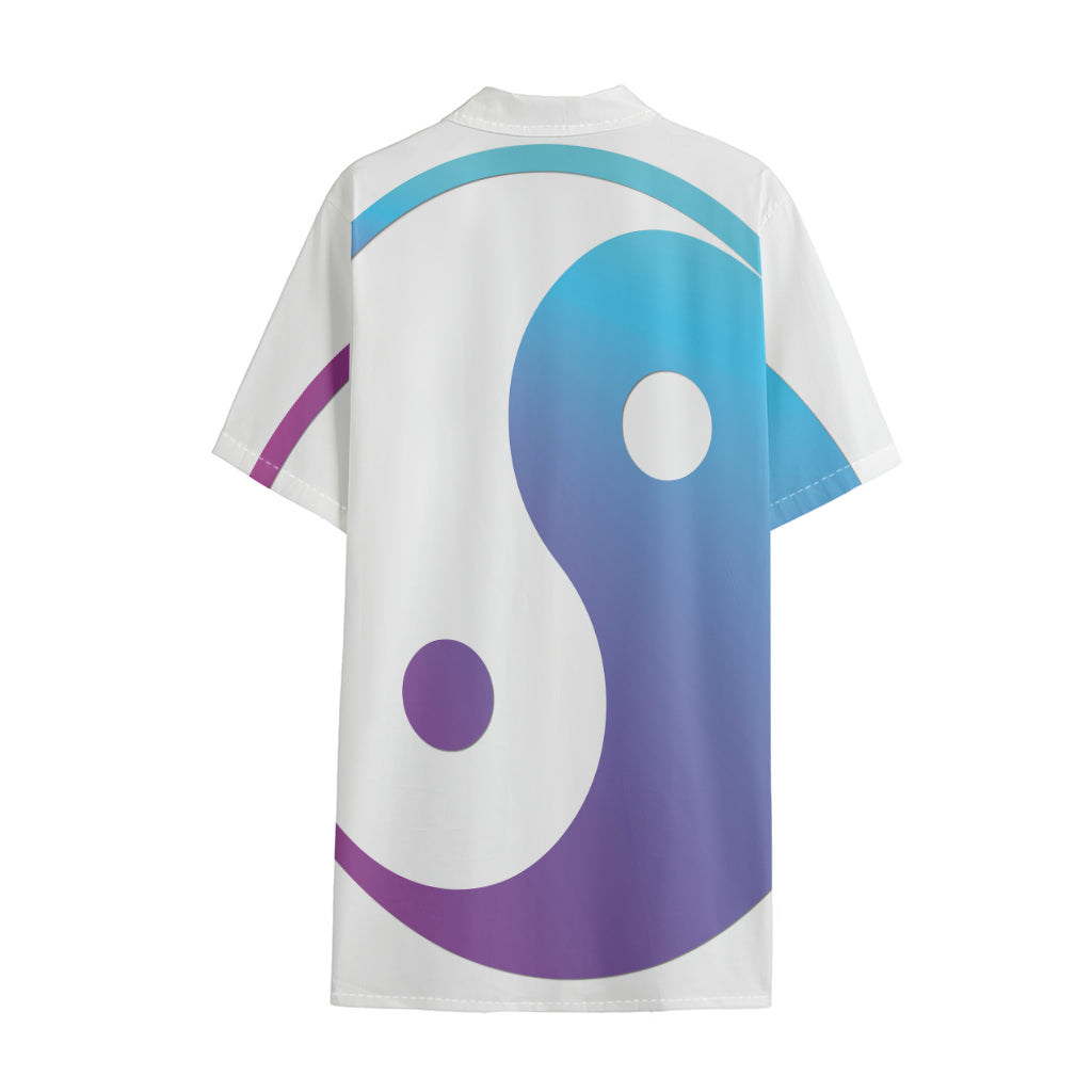 Purple And Blue Yin Yang Print Cotton Hawaiian Shirt