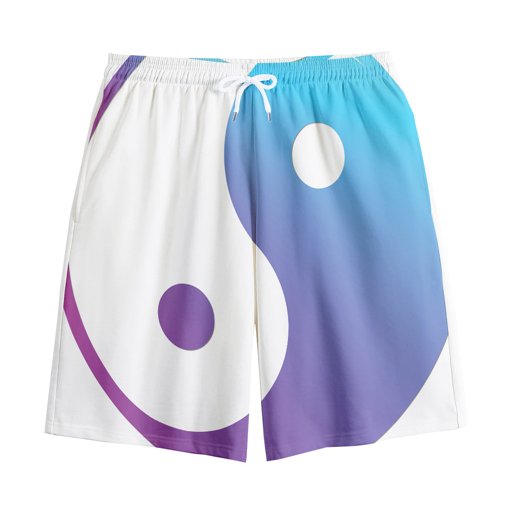 Purple And Blue Yin Yang Print Cotton Shorts