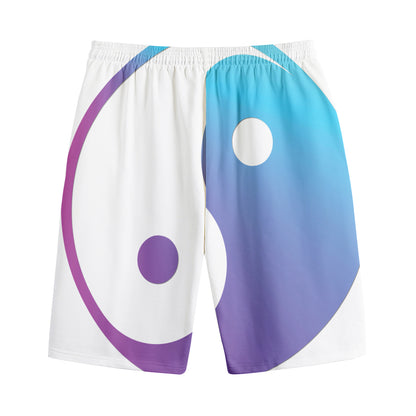 Purple And Blue Yin Yang Print Cotton Shorts