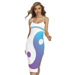 Purple And Blue Yin Yang Print Cross Back Cami Dress