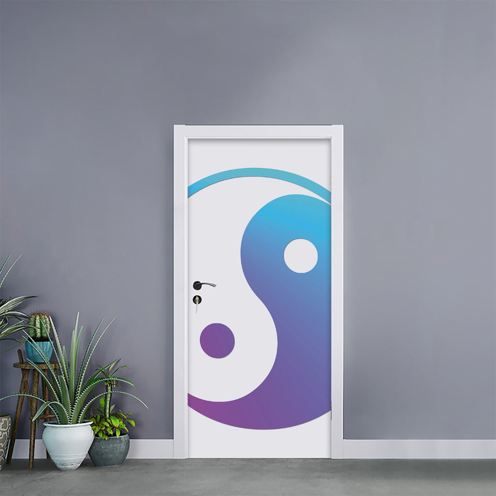 Purple And Blue Yin Yang Print Door Sticker