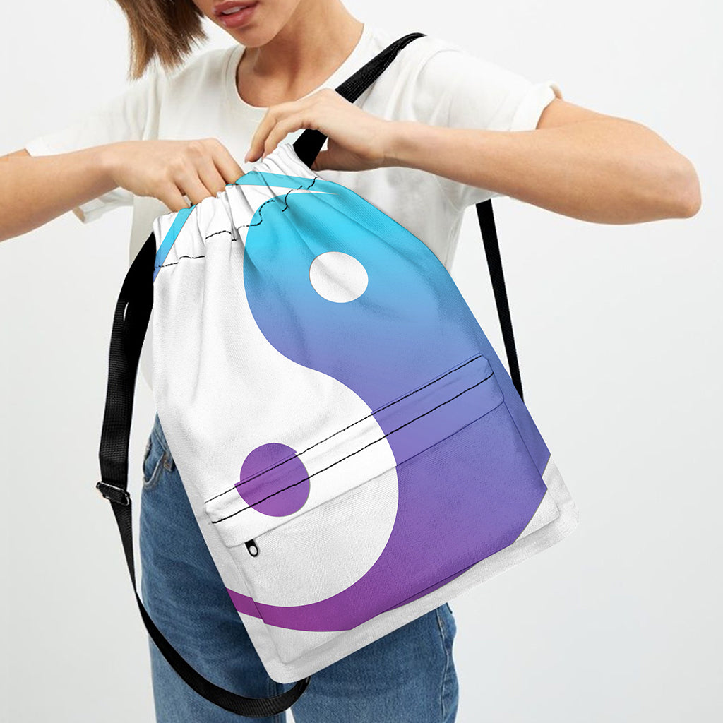 Purple And Blue Yin Yang Print Drawstring Backpack