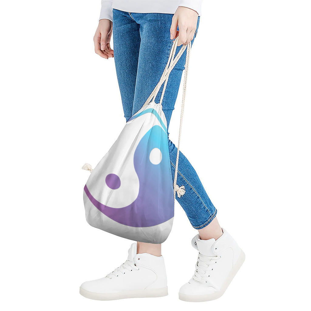 Purple And Blue Yin Yang Print Drawstring Bag