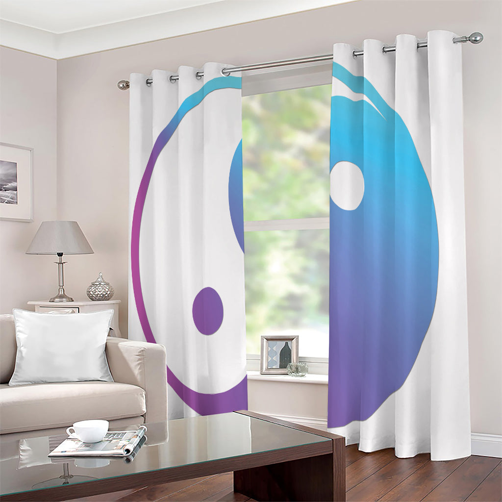 Purple And Blue Yin Yang Print Extra Wide Grommet Curtains