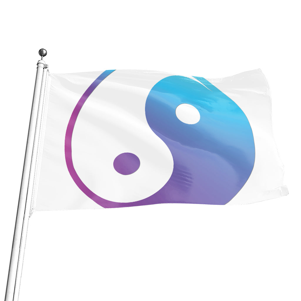 Purple And Blue Yin Yang Print Flag