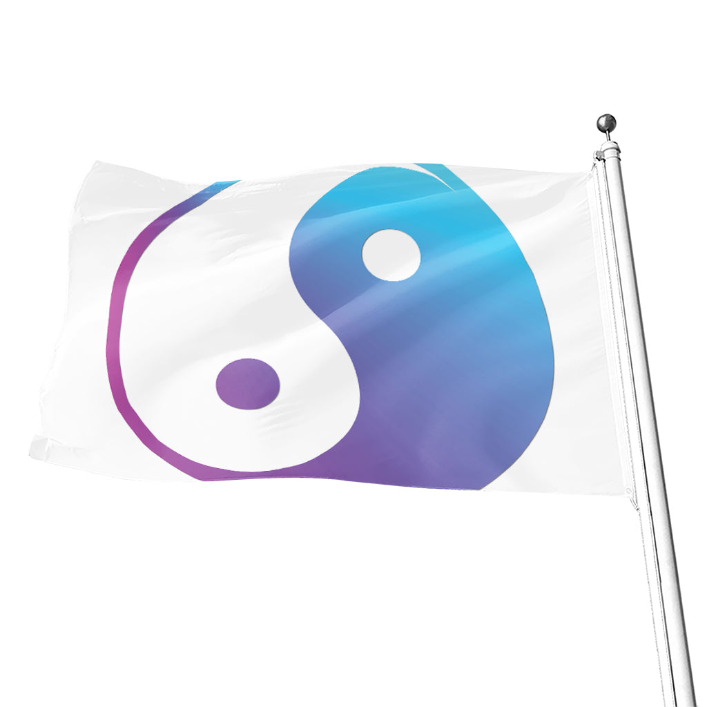 Purple And Blue Yin Yang Print Flag