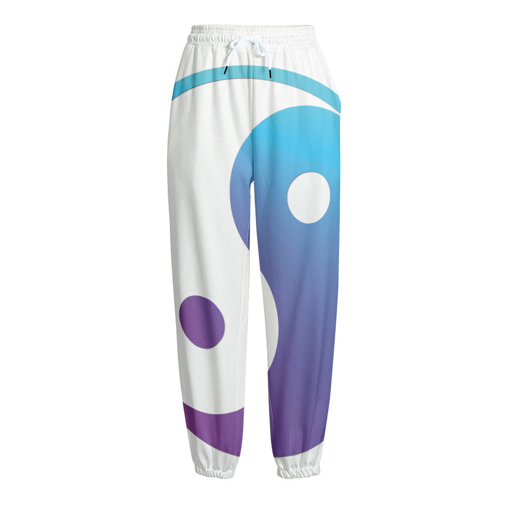 Purple And Blue Yin Yang Print Fleece Lined Knit Pants