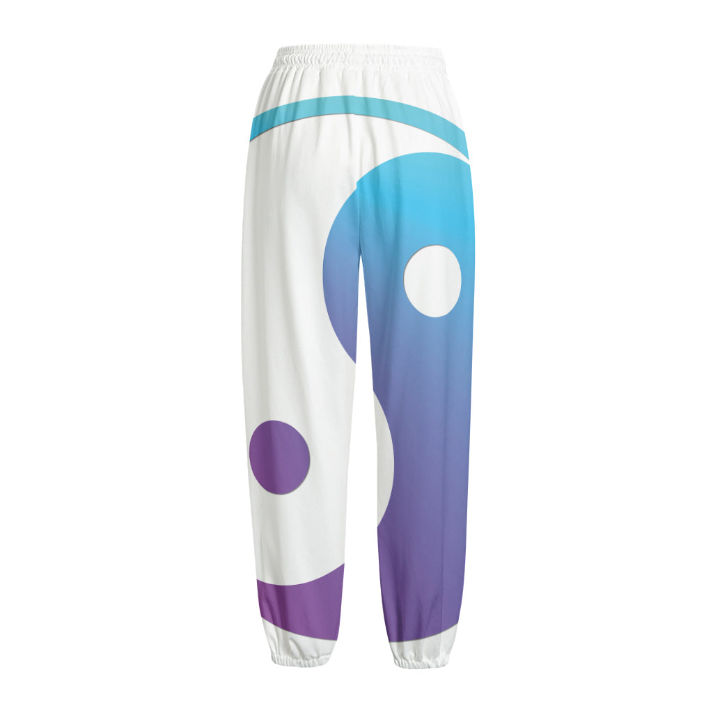 Purple And Blue Yin Yang Print Fleece Lined Knit Pants