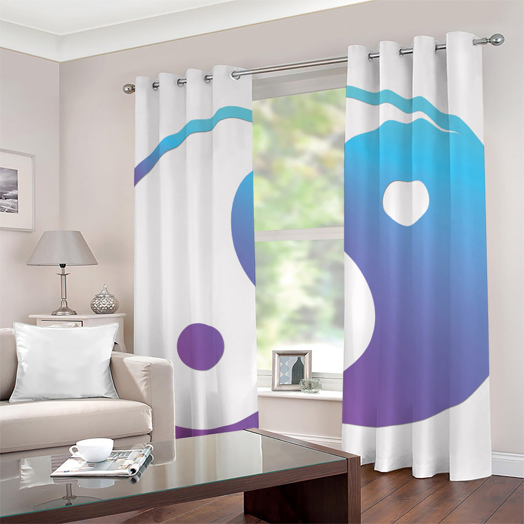 Purple And Blue Yin Yang Print Grommet Curtains