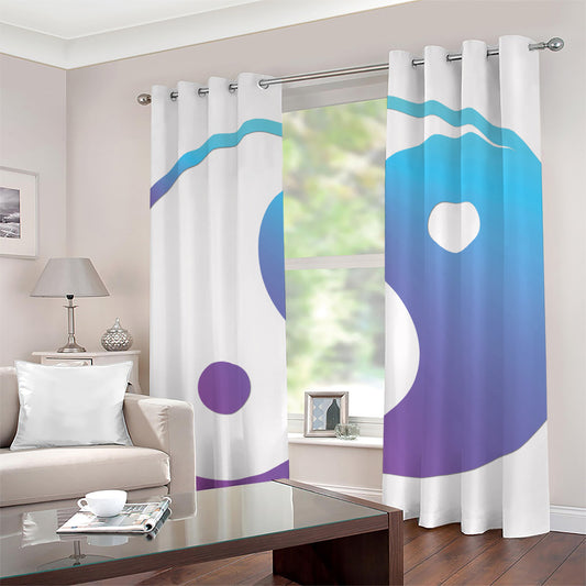 Purple And Blue Yin Yang Print Grommet Curtains