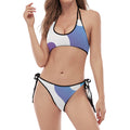 Purple And Blue Yin Yang Print Halter Scoop Tie Side Bikini