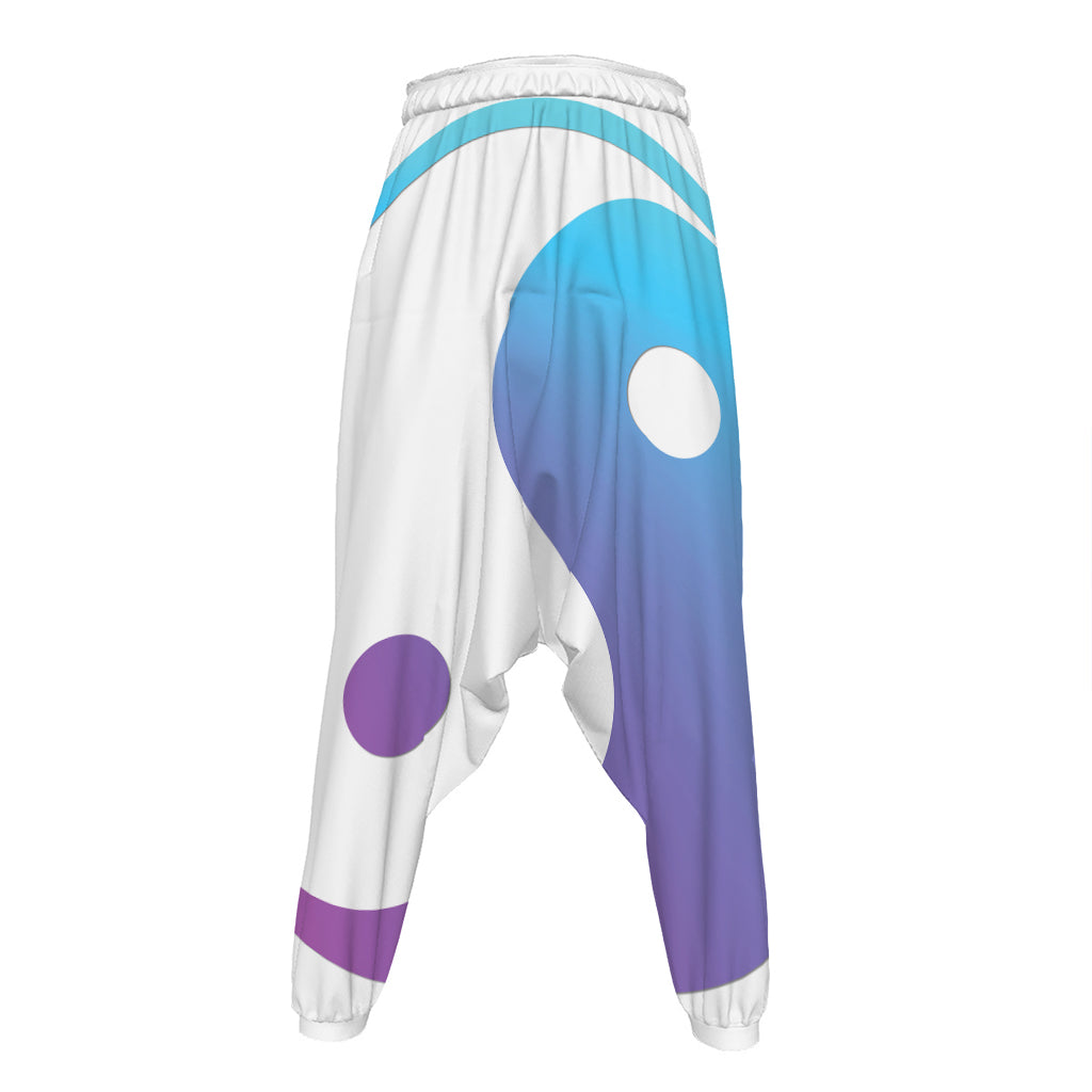 Purple And Blue Yin Yang Print Hammer Pants