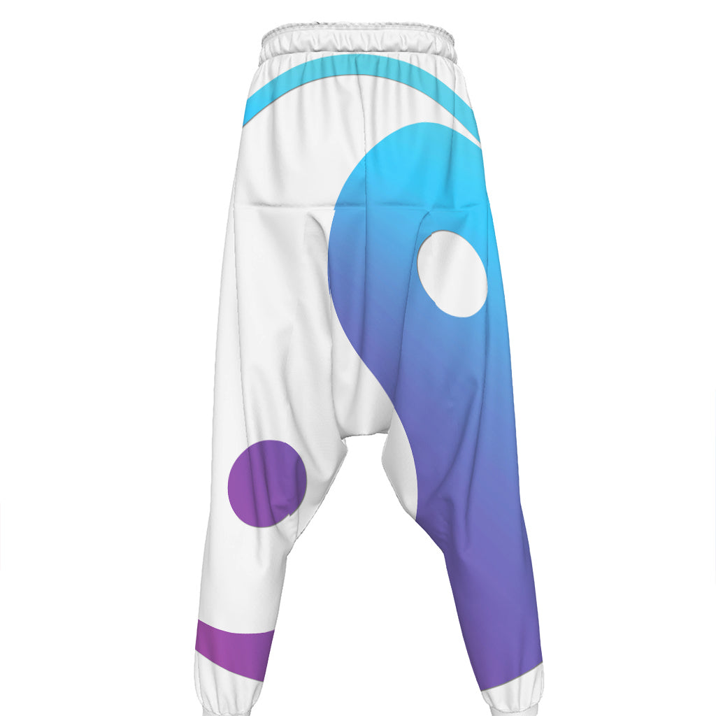 Purple And Blue Yin Yang Print Hammer Pants