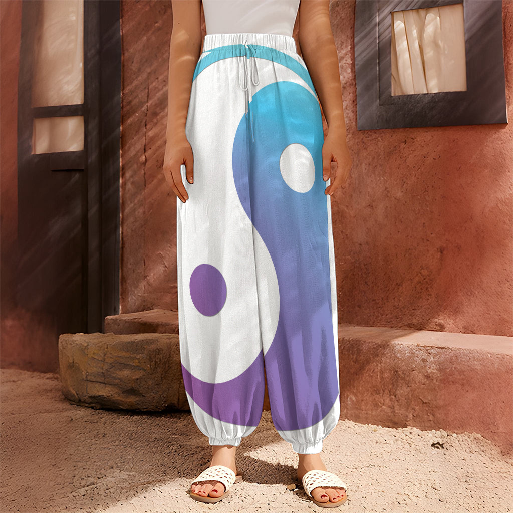 Purple And Blue Yin Yang Print Harem Pants