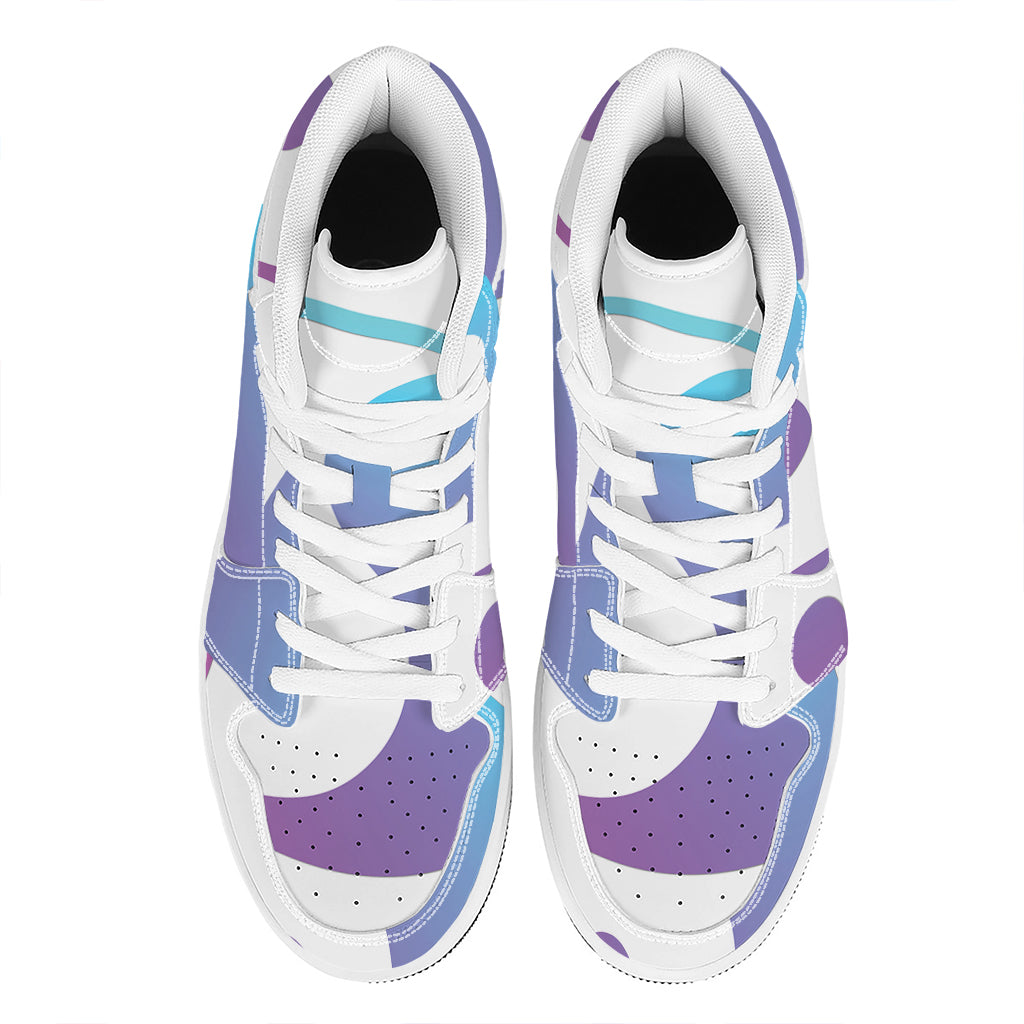 Purple And Blue Yin Yang Print High Top Leather Sneakers