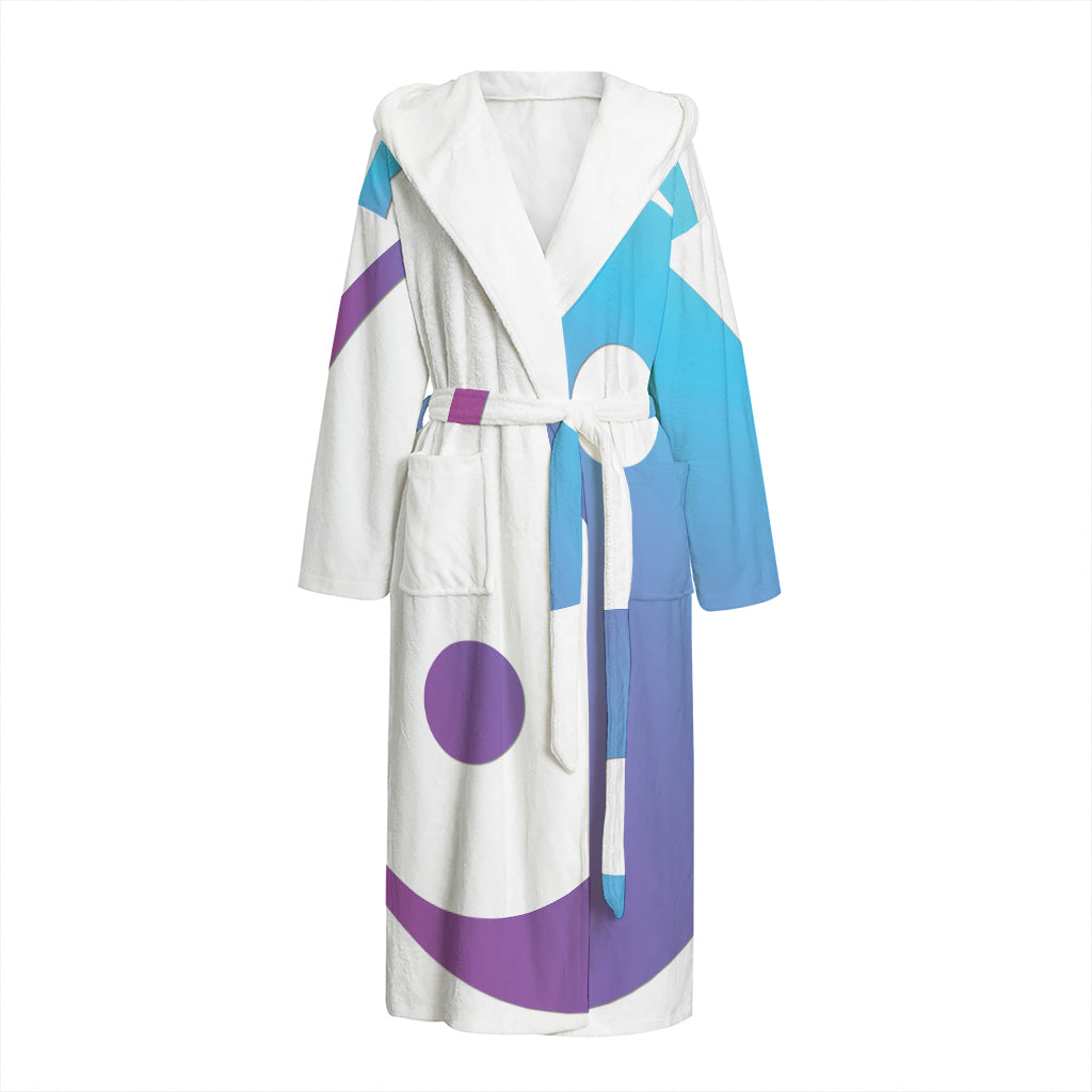 Purple And Blue Yin Yang Print Hooded Bathrobe