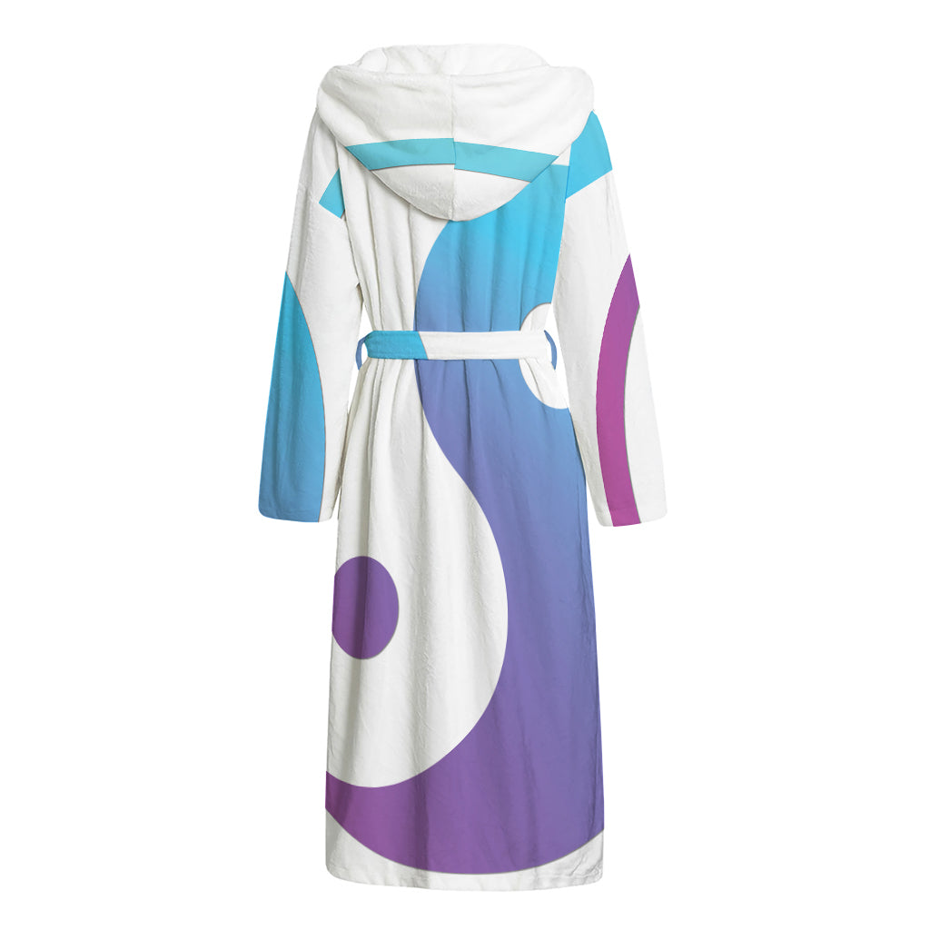 Purple And Blue Yin Yang Print Hooded Bathrobe
