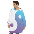 Purple And Blue Yin Yang Print Hoodie Blanket