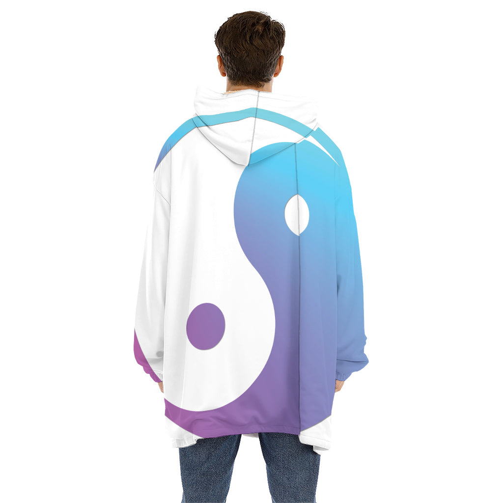Purple And Blue Yin Yang Print Hoodie Blanket