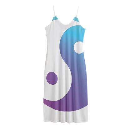 Purple And Blue Yin Yang Print Jersey Midi Cami Dress
