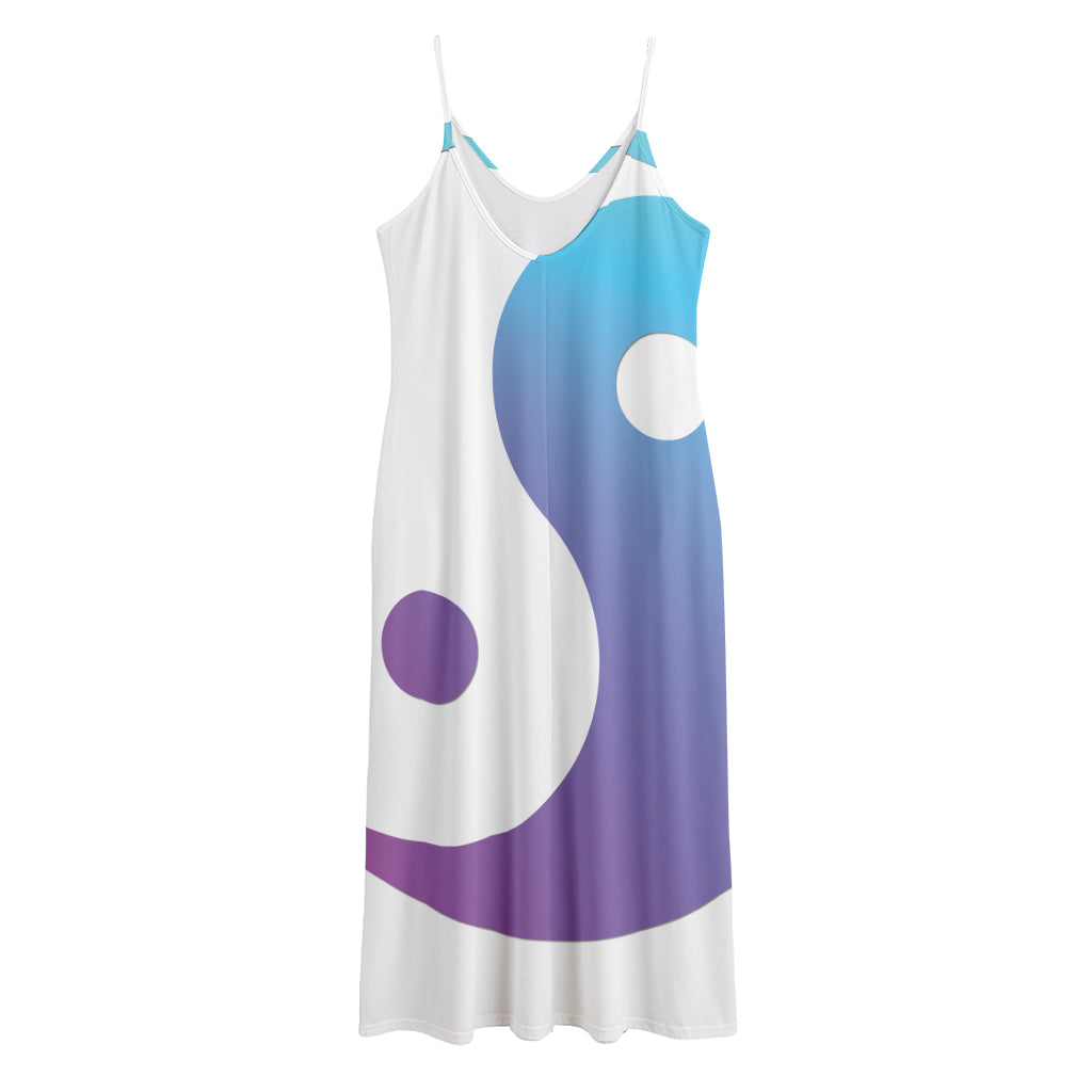 Purple And Blue Yin Yang Print Jersey Midi Cami Dress