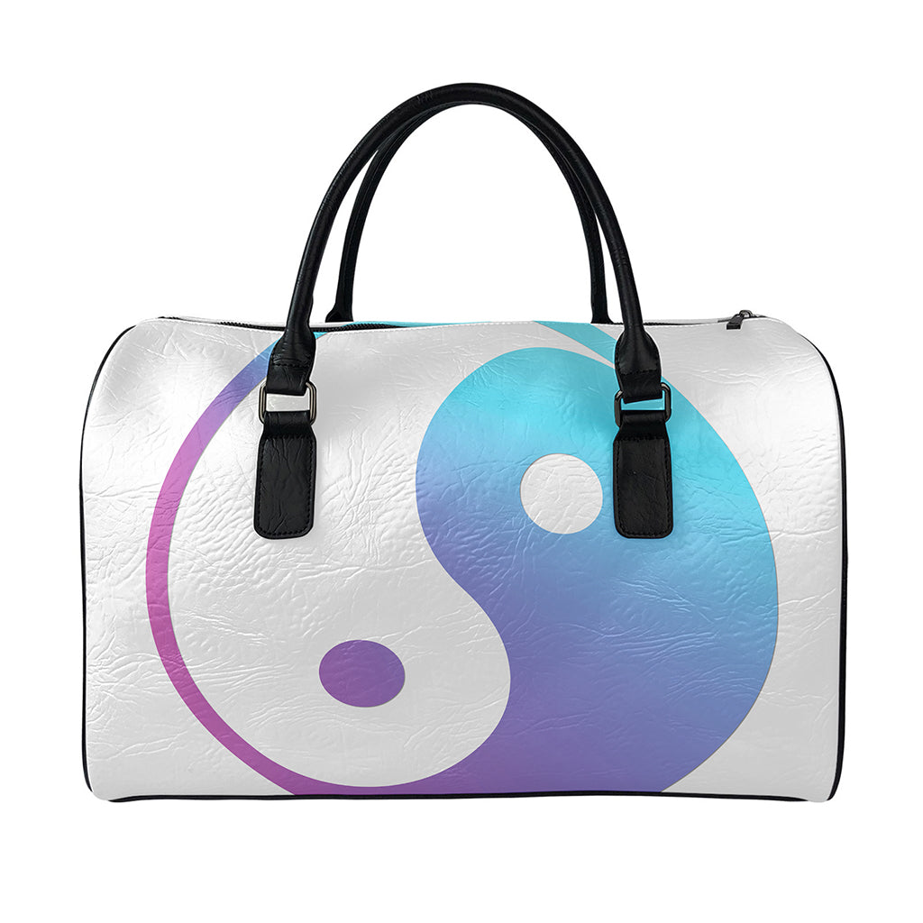 Purple And Blue Yin Yang Print Leather Duffle Bag