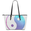 Purple And Blue Yin Yang Print Leather Tote Bag With Zipper