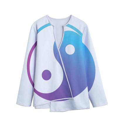 Purple And Blue Yin Yang Print Long Sleeve Short Coat