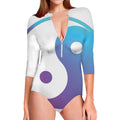 Purple And Blue Yin Yang Print Long Sleeve Swimsuit