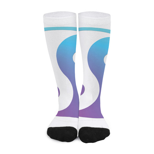 Purple And Blue Yin Yang Print Long Socks