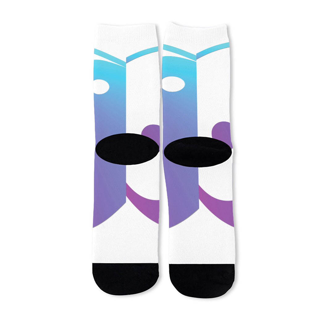 Purple And Blue Yin Yang Print Long Socks