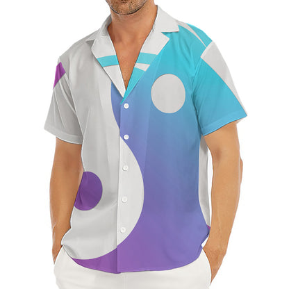Purple And Blue Yin Yang Print Men's Deep V-Neck Shirt
