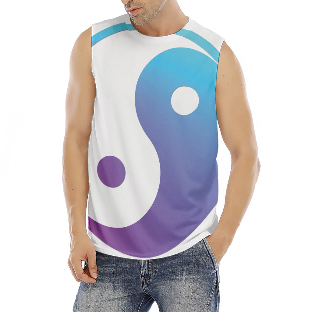 Purple And Blue Yin Yang Print Men's Fitness Tank Top