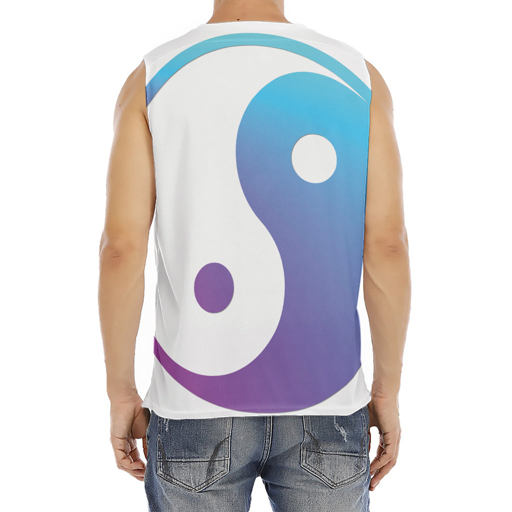 Purple And Blue Yin Yang Print Men's Fitness Tank Top