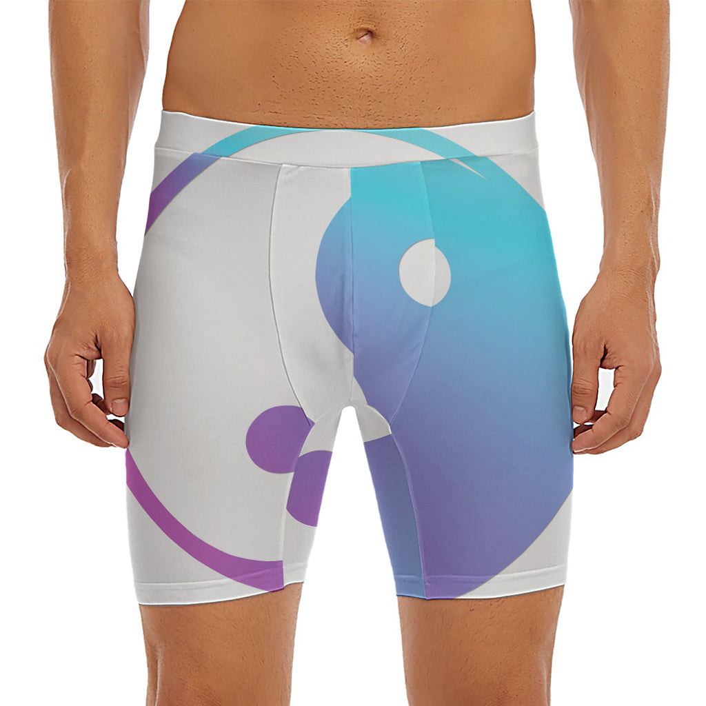 Purple And Blue Yin Yang Print Men's Long Boxer Briefs