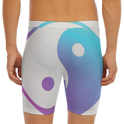 Purple And Blue Yin Yang Print Men's Long Boxer Briefs